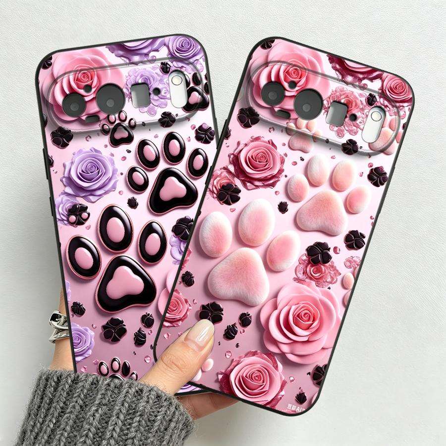 Phone Cases Google Pixel 10 Pro - Pink Paw Print Pattern Funda Phone