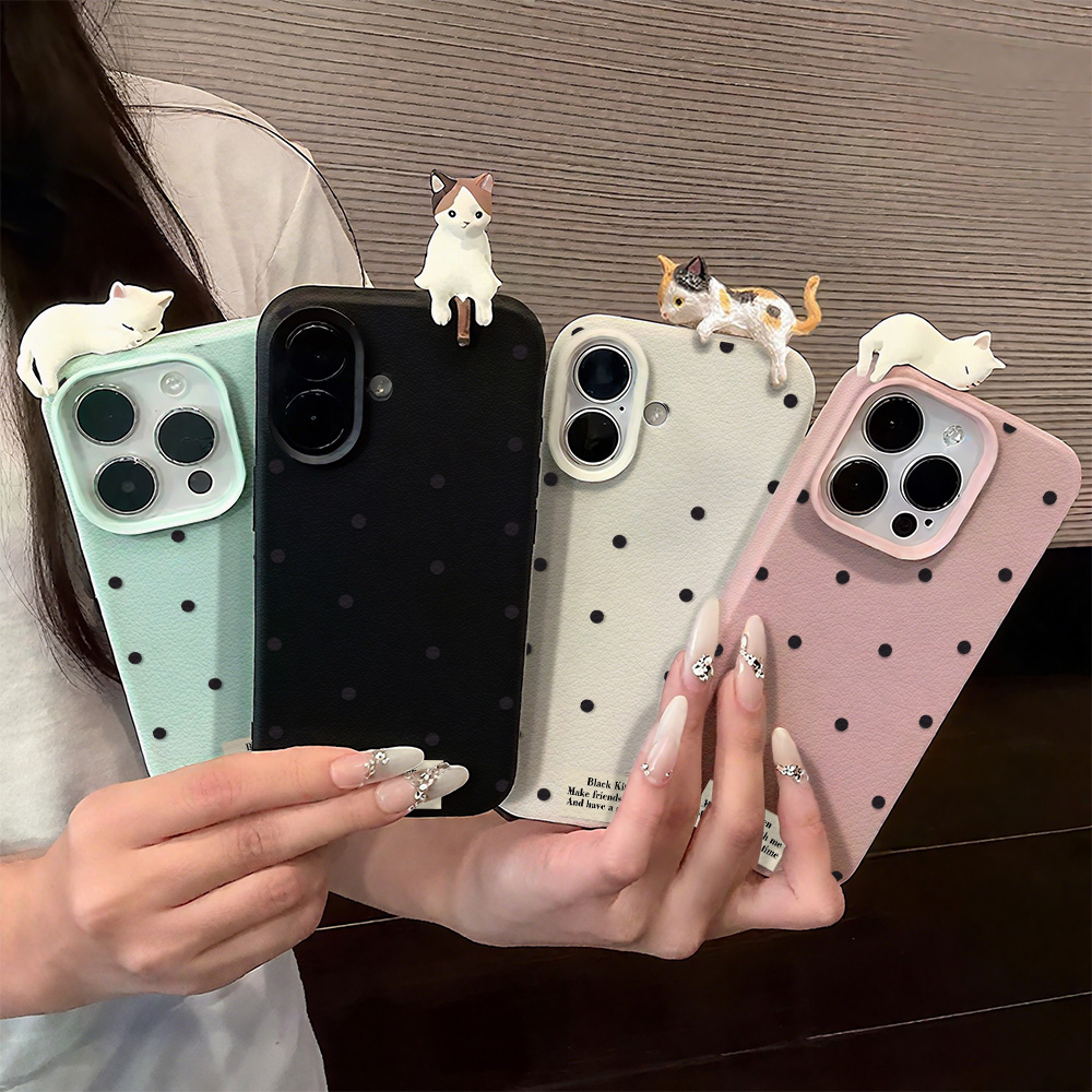 Phone Cases Cute Iphone 14 - Cute 3D Cat Dot Case For