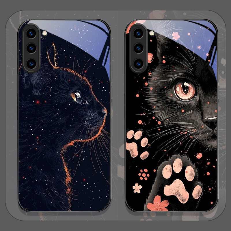 Phone Cases Cool - Black Personality Cool Cat Tempered Glass