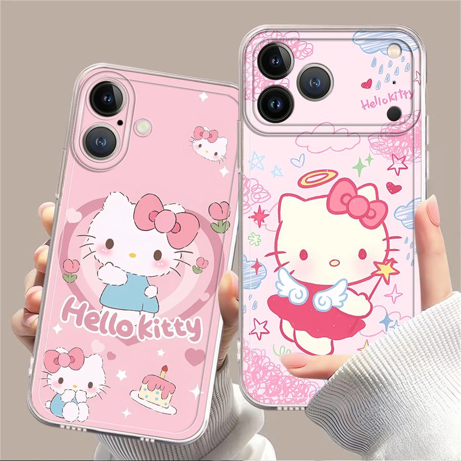 Phone Cases Cute Iphone 14 - Pink Angel Hello Kitty Kuromi Clear