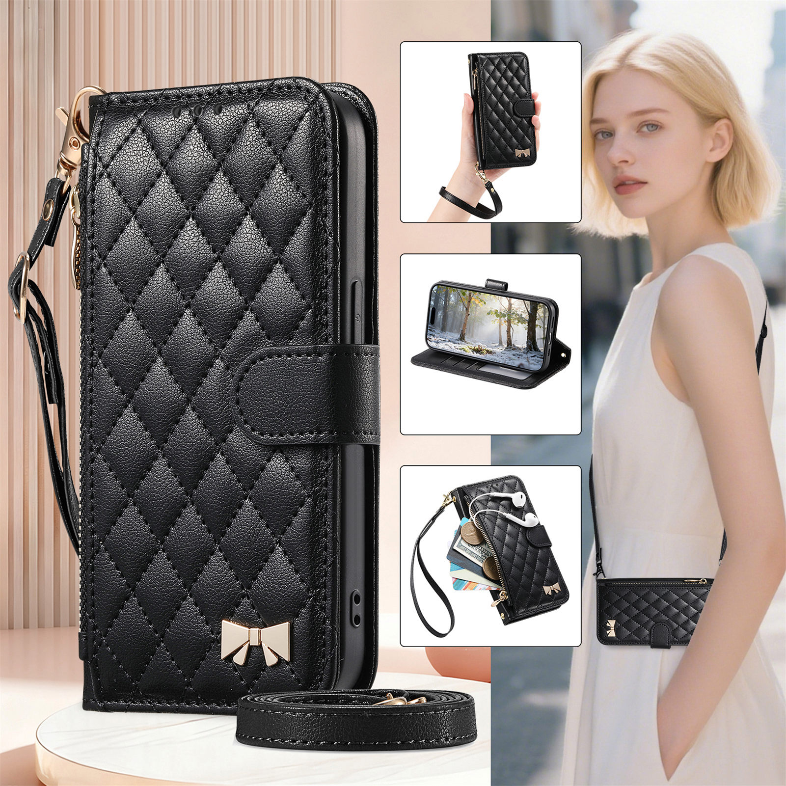 PU Leather Zipper Crossbody Wr – обзор и цена Phone Cases With Straps